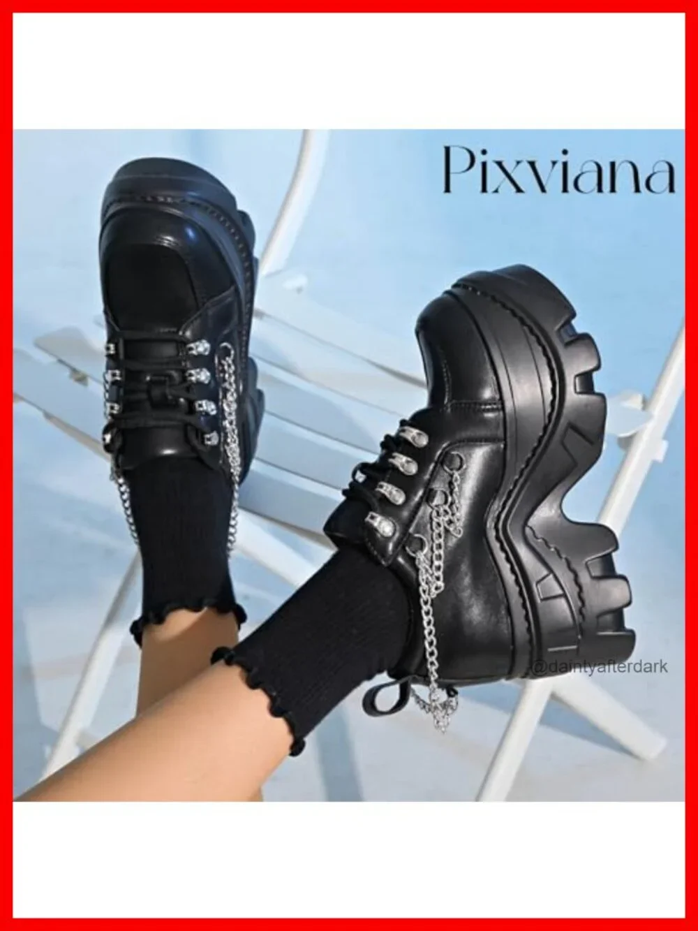 Chunky Platform Sneakers with Chains Faux Leather Wedge Heels